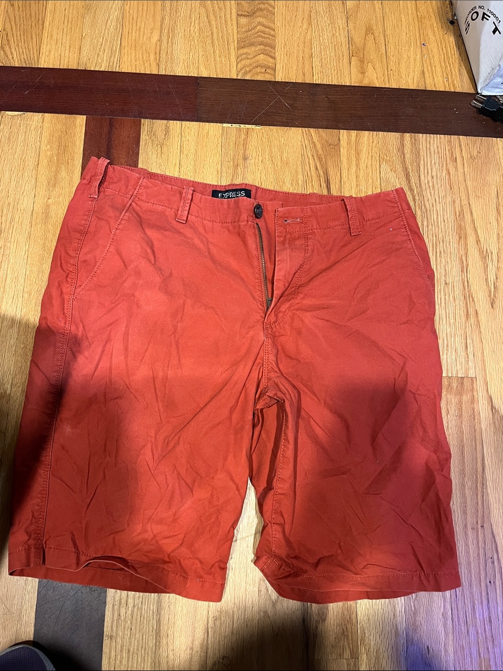 Express Men’s Coral-Red Flat Front Shorts